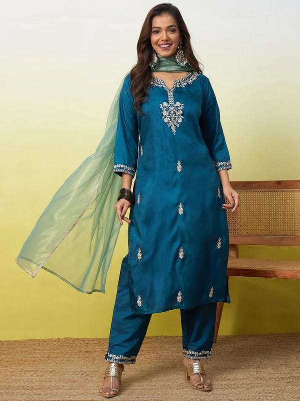 VP 9893 T  Embroidered Yoke Design Straight Kurta Set with Dupatta